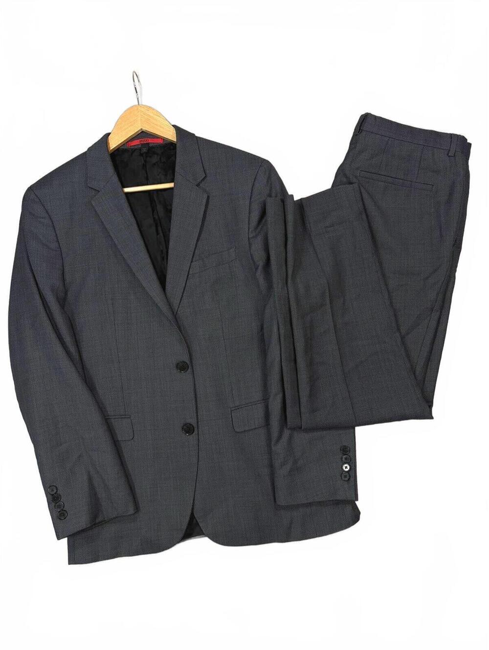HUGO Hugo Boss Extra Slim Fit Suit 40R/34R Charcoal Gray Wool Blend Arti Hesten